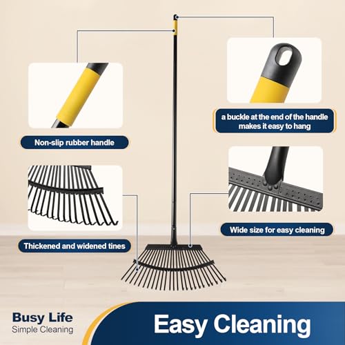 Adjustable Long Handle Garden Rake for Yard and Lawn Leaves - 25 Tines