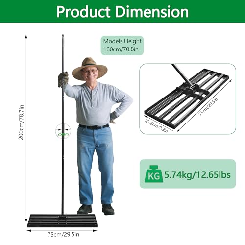 Heavy Duty Lawn Leveling Rake 30x10 Inches for Gardening