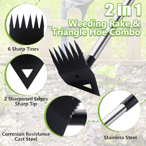 Long Handle Weed Puller & Hoe Rake Combo for Yard Weeding